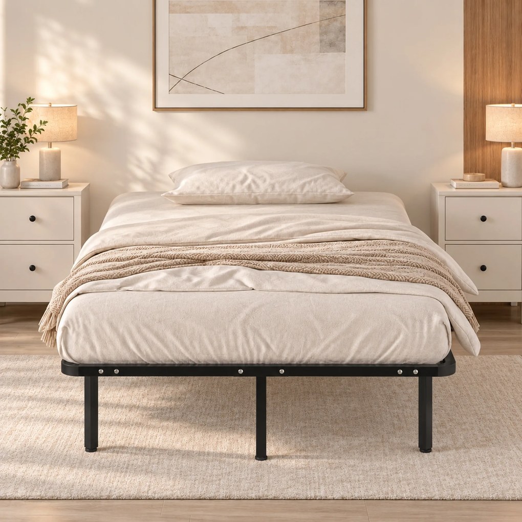 HOMCOM Pat Industrial 120x190x31 cm cu 28 de Lamele și Spațiu de Depozitare, Lemn și Oțel, Negru și Lemn Natural | Aosom Romania