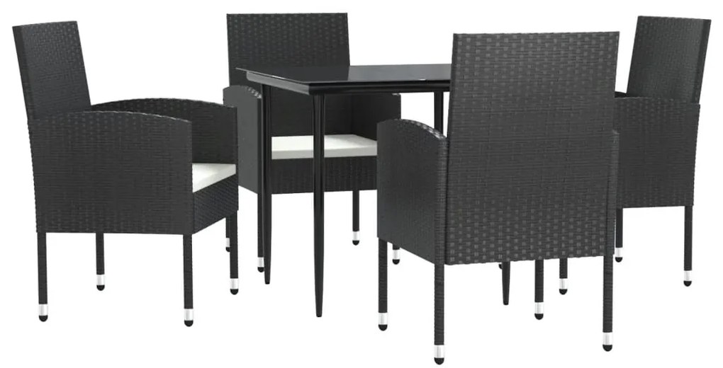 3203305 vidaXL Set mobilier de grădină, 5 piese, negru, poliratan și oțel