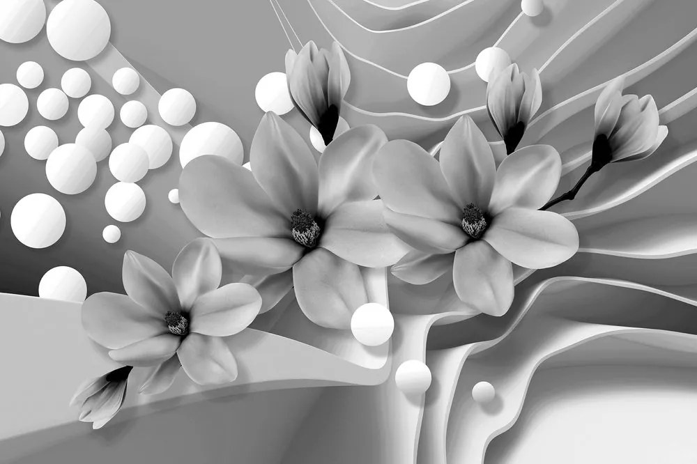 Tapet magnolie alb-negru pe fundal abstract