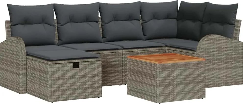 vidaXL Set de canapele pentru grădină cu pernă 7 pcs Gri Rattan poli