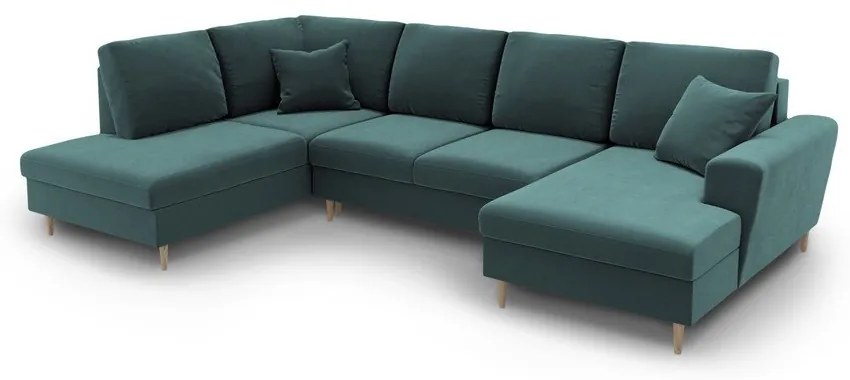 Colțar petrol extensibil, cu spațiu de depozitare cu tapițerie din catifea (cu colț pe partea stângă-în formă de "U") Kyoto – Cosmopolitan Design