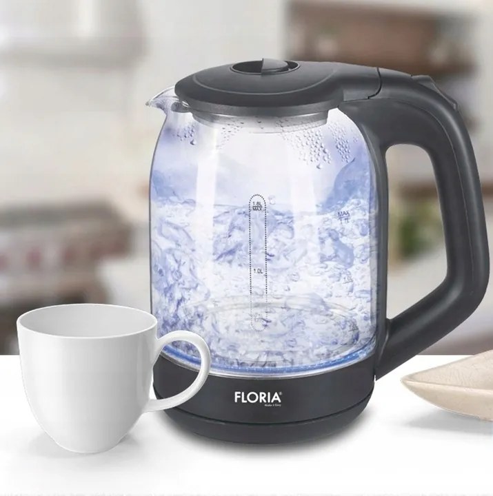Cana fierbator din sticla FLORIA ZLN3505, Leduri iluminare apa, Putere 1500 W, Capacitate 1.8L