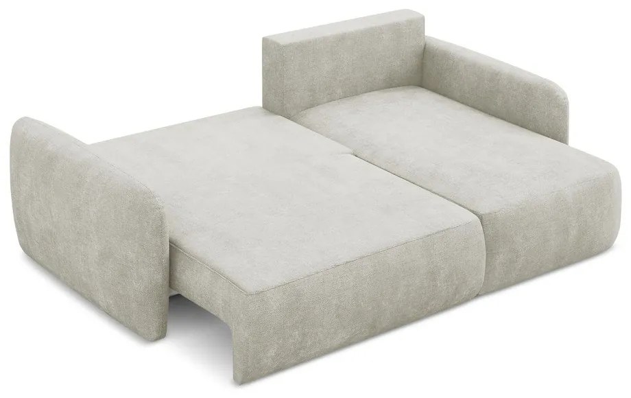 Colțar crem extensibil/cu spațiu de depozitare cu tapițerie din chenille (cu colț pe partea dreaptă/cu șezlong) Lilo – Makamii