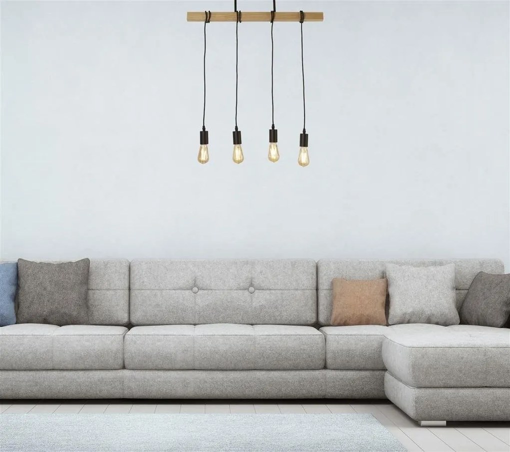 Lustra din lemn cu 4 pendule design rustic Woody