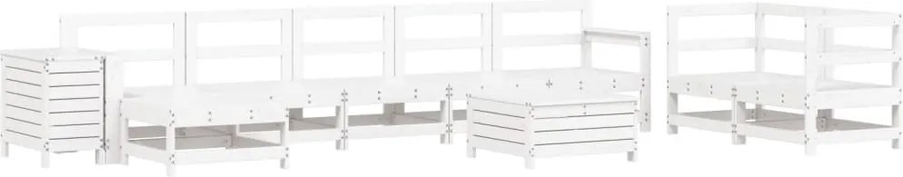 vidaXL Set canapea de grădină, 10 piese, alb, lemn masiv de pin