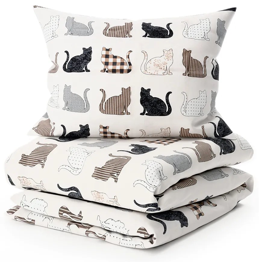 Lenjerie de pat din bumbac Renforce PATTERNED CATS bej Dimensiune lenjerie de pat: 2 buc 70 x 90 cm | 200 x 220 cm