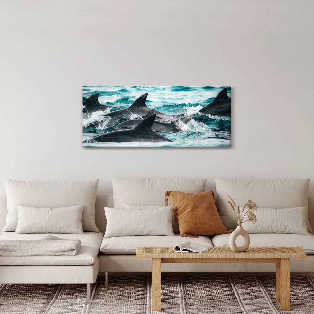 Tablou - Delfini în ocean (120x50 cm)
