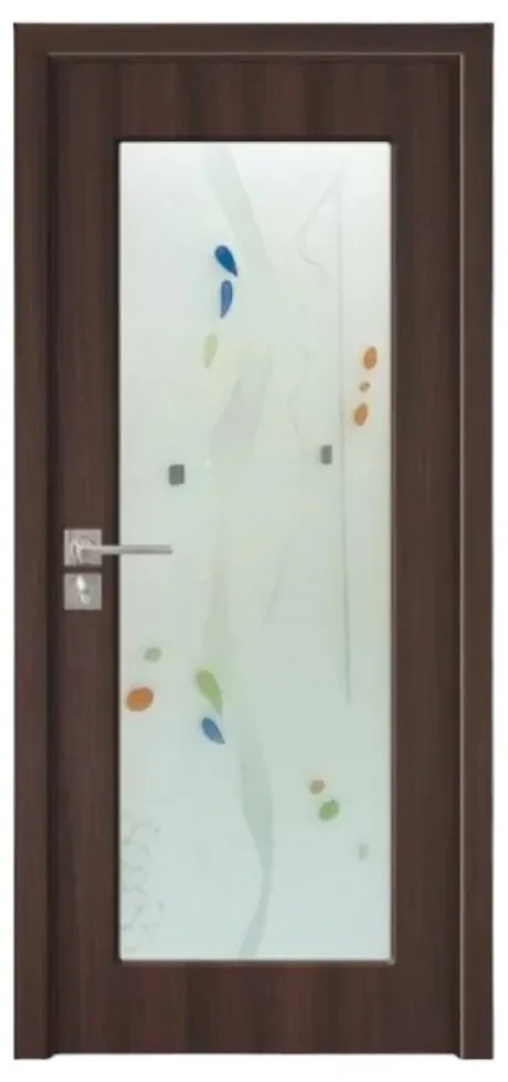Usa Interior din MDF Novo Doors ND110, Cadru din Lemn Masiv, Geam Sablat, KIT COMPLET, Toc , Manere si balamale incluse (Culoare: Crem, Toc: Reglabil