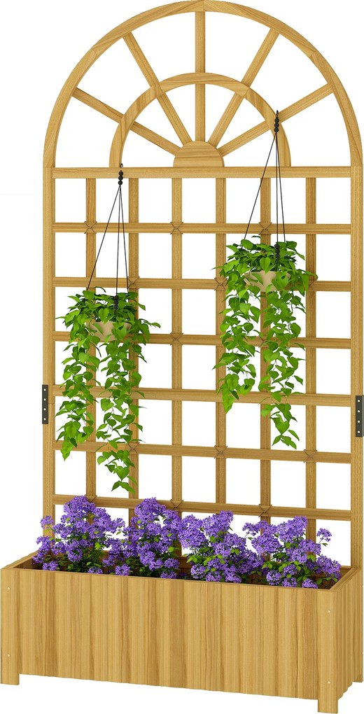 Outsunny Jardinieră cu spalier, ladă de flori, cu orificii de drenaj, din lemn masiv, 90 x 30 x 180 cm, efect lemn natural | Aosom Romania