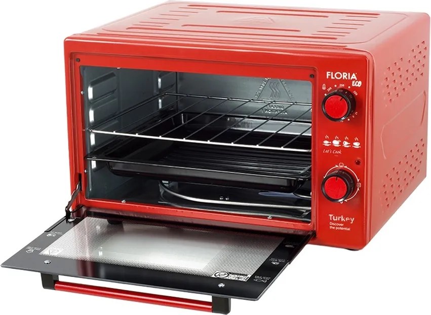 Cuptor electric Floria ZLN2898,ROSU capacitate 38 Litri, Putere 1500W, Gratar, Tava inclusa