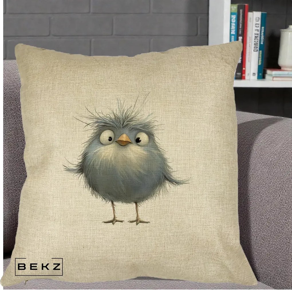 Perna Decorativa Pui Gri Pufos Zbarlit, 40x40 cm, Crem, Husa Detasabila, Perna Inclusa, BEKZ®