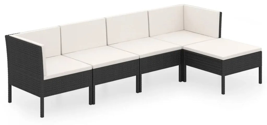 Set mobilier de grădină cu perne, 5 piese, negru, poliratan