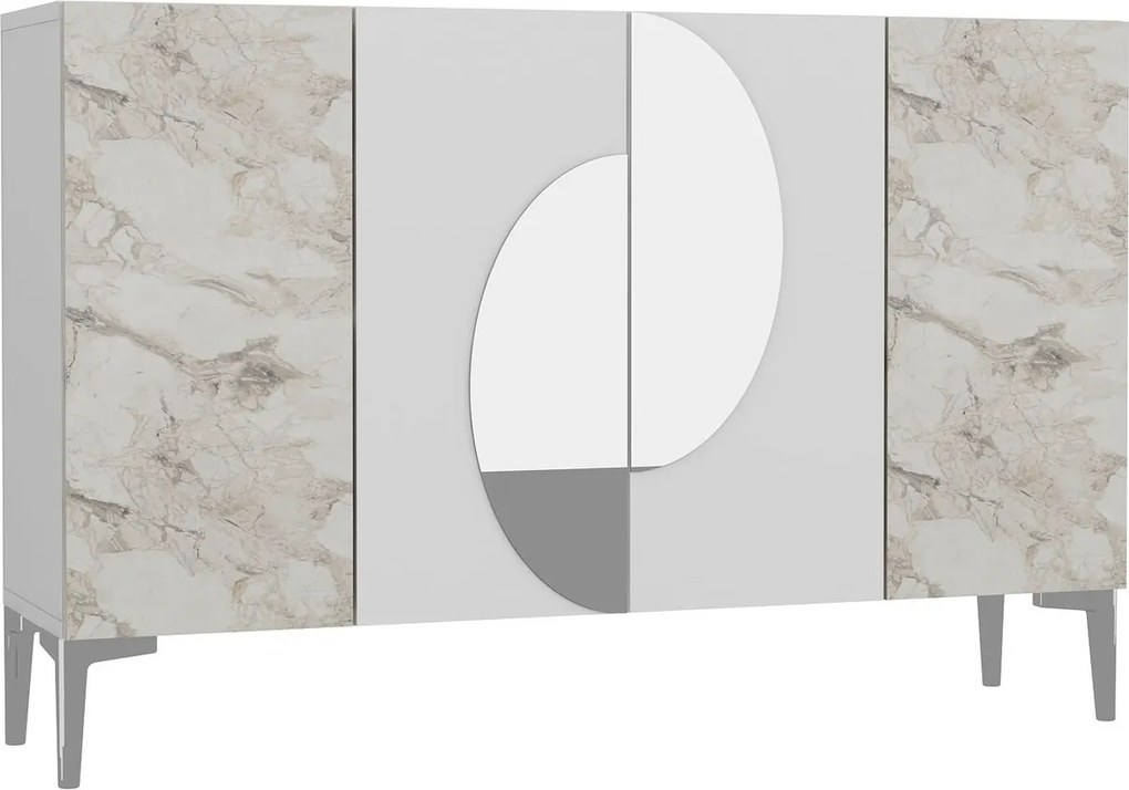 Consola, Hanah Home, Afra KM120, 120x75x29.6 cm, Alb / Marmură Efes / Argint