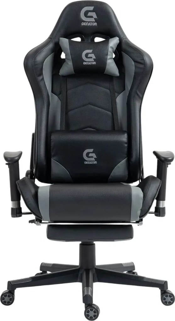 RESIGILAT- Scaun gaming cu masaj în perna lombară, suport picioare, piele PU, Negru/Gri