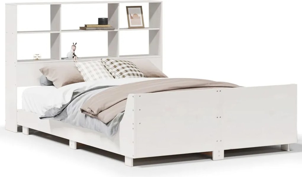 vidaXL Cadru de pat fără saltea, alb, 120x200 cm, lemn masiv pin