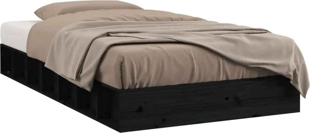 vidaXL Cadru de pat dublu, negru, 135x190 cm, lemn masiv