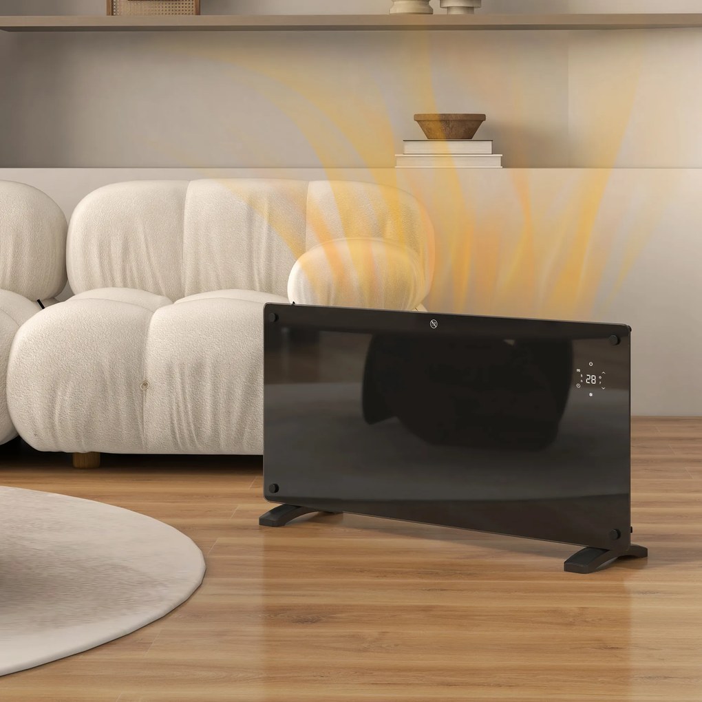 HOMCOM Radiator Electric cu Temperatură Reglabilă, Protecție la Supraîncălzire și Telecomandă, 87x21,5x44,5 cm, Negru | Aosom Romania