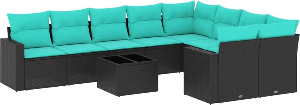 vidaXL Set canapele de grădină cu perne, 10 piese, negru, poliratan