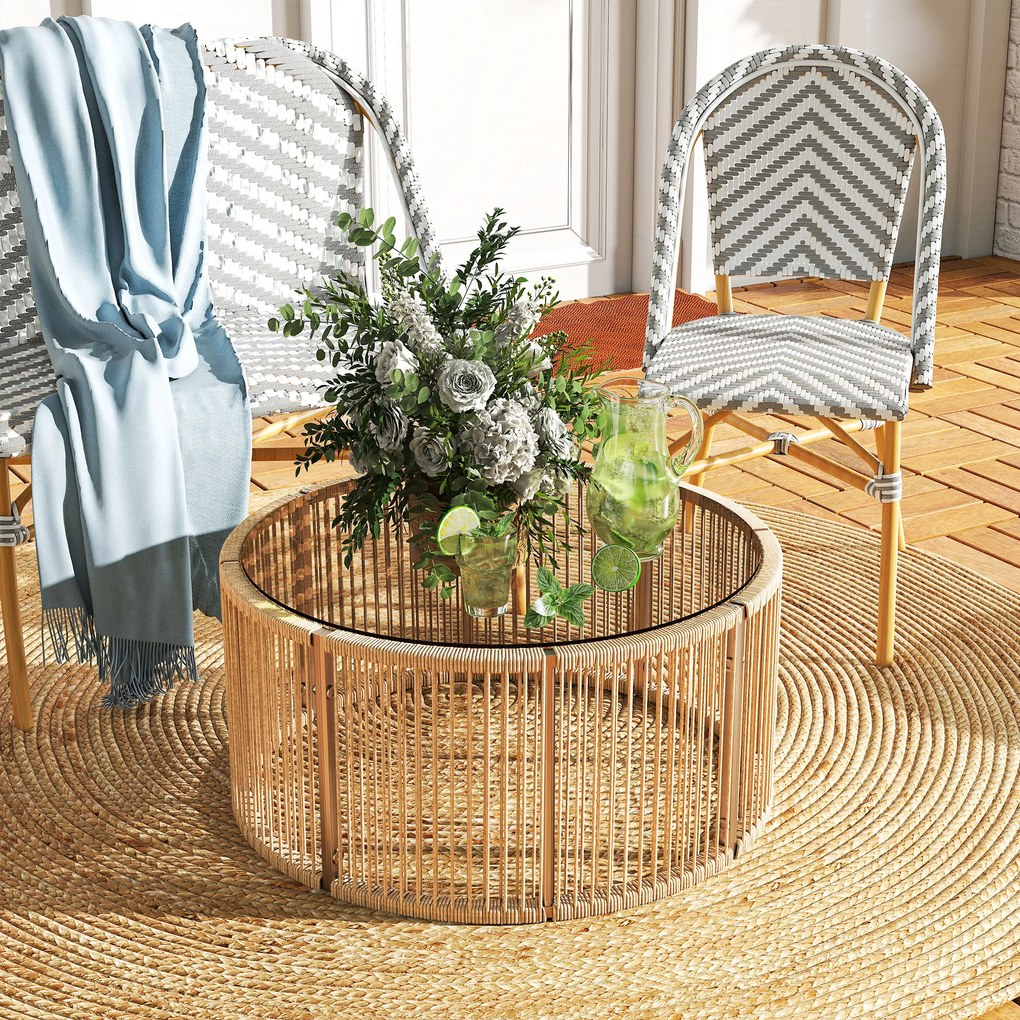 Outsunny Masă laterală din polyrattan, masă de cafea cu blat din sticlă securizată, masă pentru grădină cu cadru din oțel 70 x 70 x 33 cm Maro | Aosom Romania