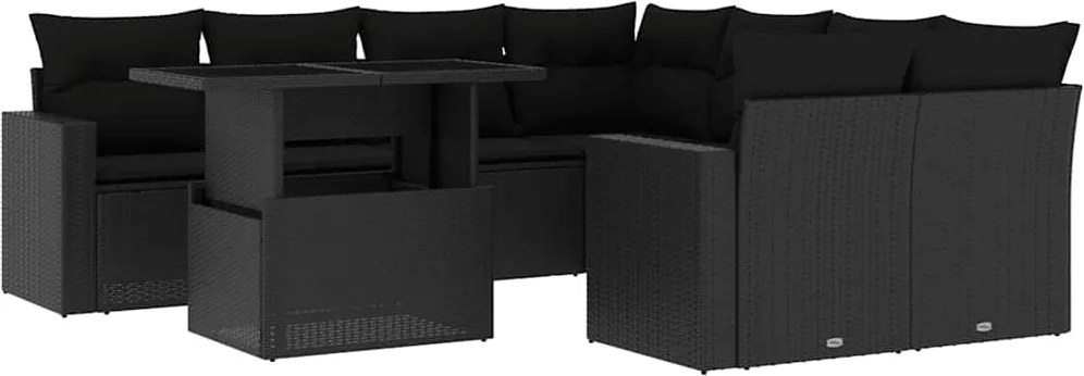 vidaXL Set mobilier de grădină cu perne, 9 piese, negru, poliratan