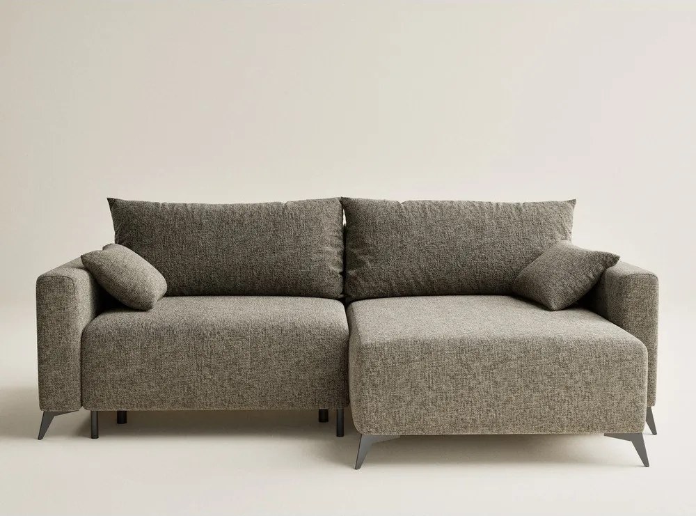 Colțar maro extensibil/cu spațiu de depozitare cu tapițerie din chenille (cu colț pe partea dreaptă/cu șezlong) Leon – Maison de Rêve