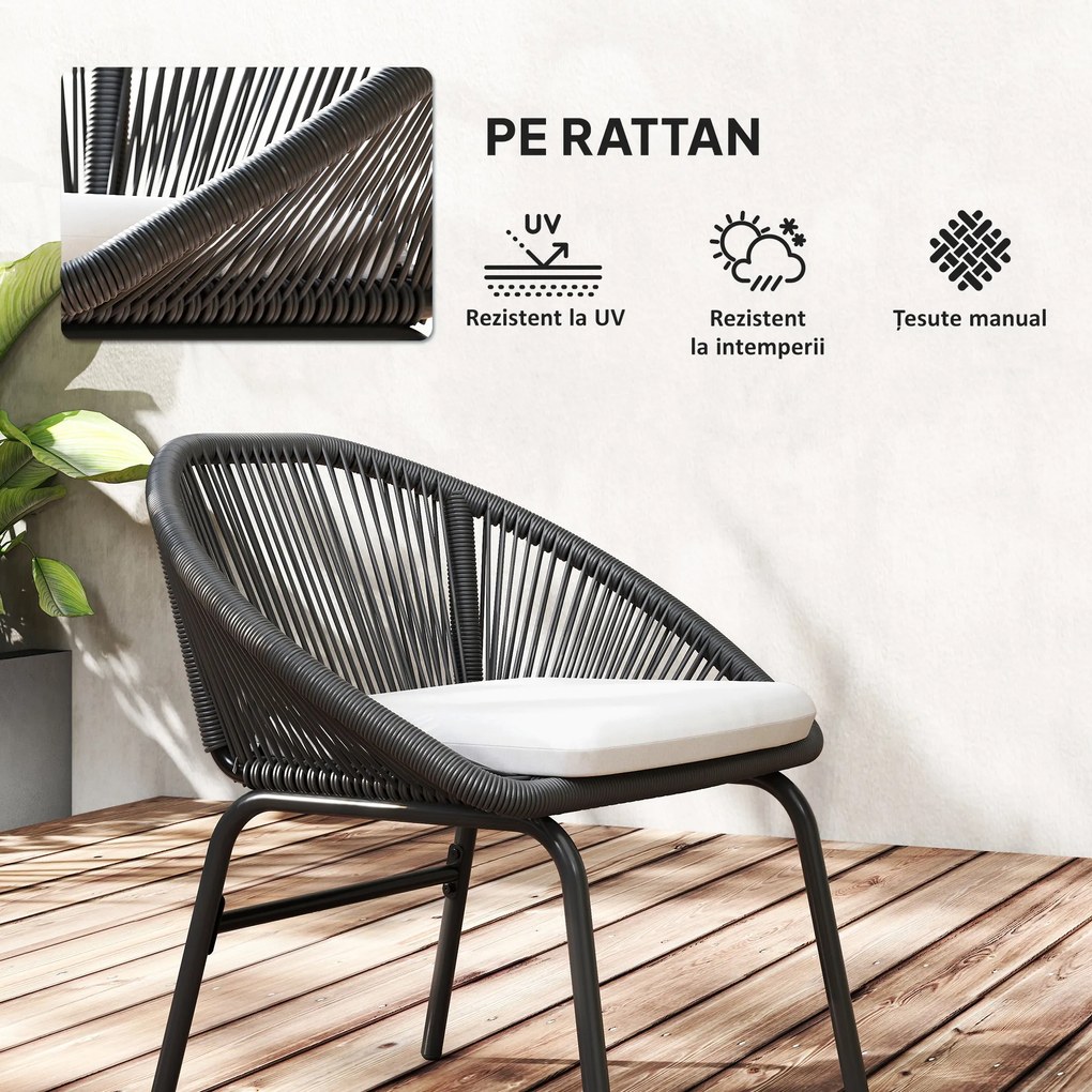 Outsunny Set Bistro pentru Terasa din 3 Piese, Set cu Perne Moi pentru Sezut, Set de Mobilier din Rachita, Negru | Aosom Romania