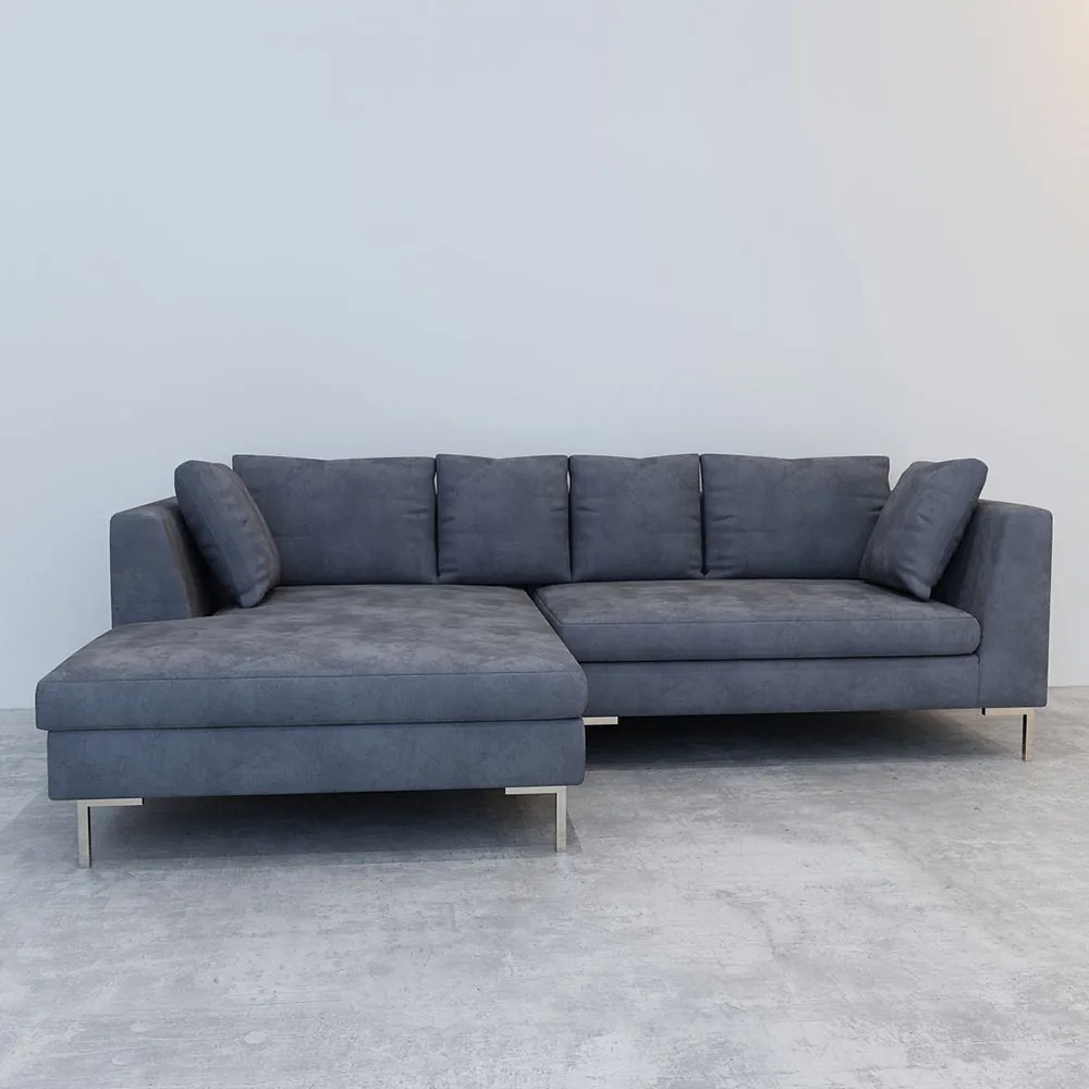COLTAR CATIFEA LUX CONCEPT, 240X160X69 CM, CULOARE GRI INCHIS, MONTAJ DREAPTA, SEZUT SPUMA, CADRU LEMN, PICIOARE INOX, PERNE INCLUSE