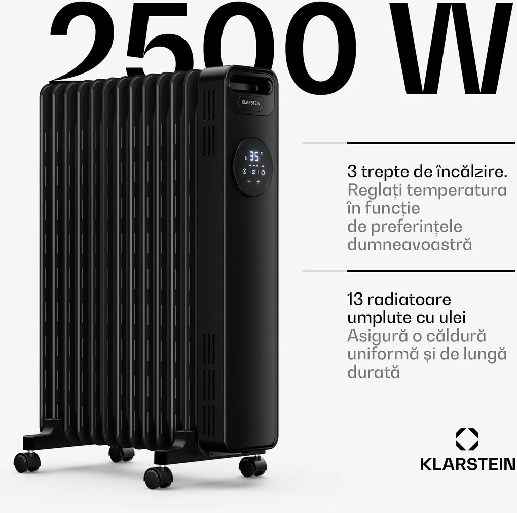 Klarstein Radiator cu ulei Thermaxx | 2500 W | 25 m² | 3 moduri | 7–35 °C | 44 cm x 64 cm