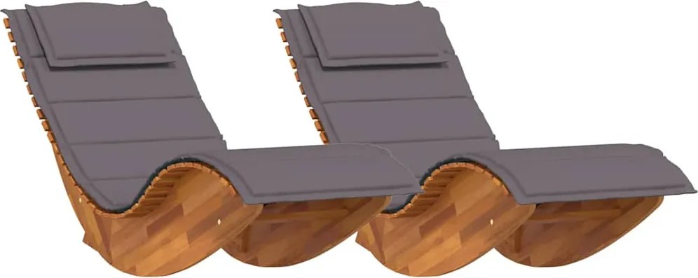 vidaXL Șezlong cu pernă 2-persoană 2 pcs Maro Lemn Solid de Acacia