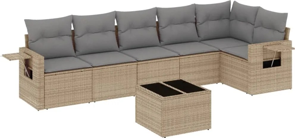 vidaXL Set canapele de grădină, 7 piese, cu perne, bej, poliratan