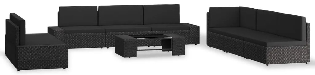 vidaXL Set mobilier de grădină, 9 piese, negru, poliratan