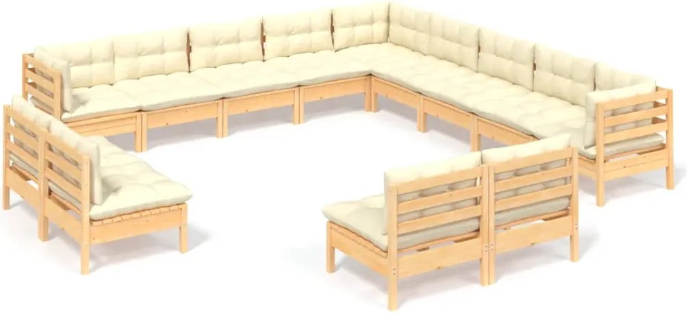 vidaXL Set mobilier grădină cu perne crem, 13 piese, lemn masiv de pin