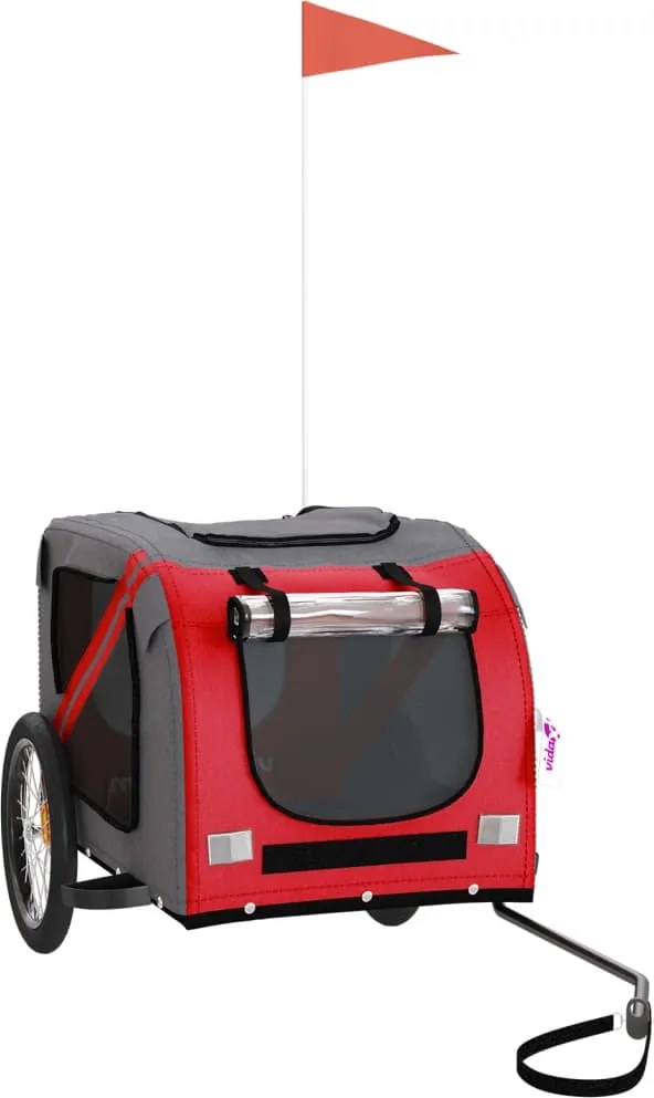 vidaXL Remorcă bicicletă animale companie, roșu/gri textil oxford/fier