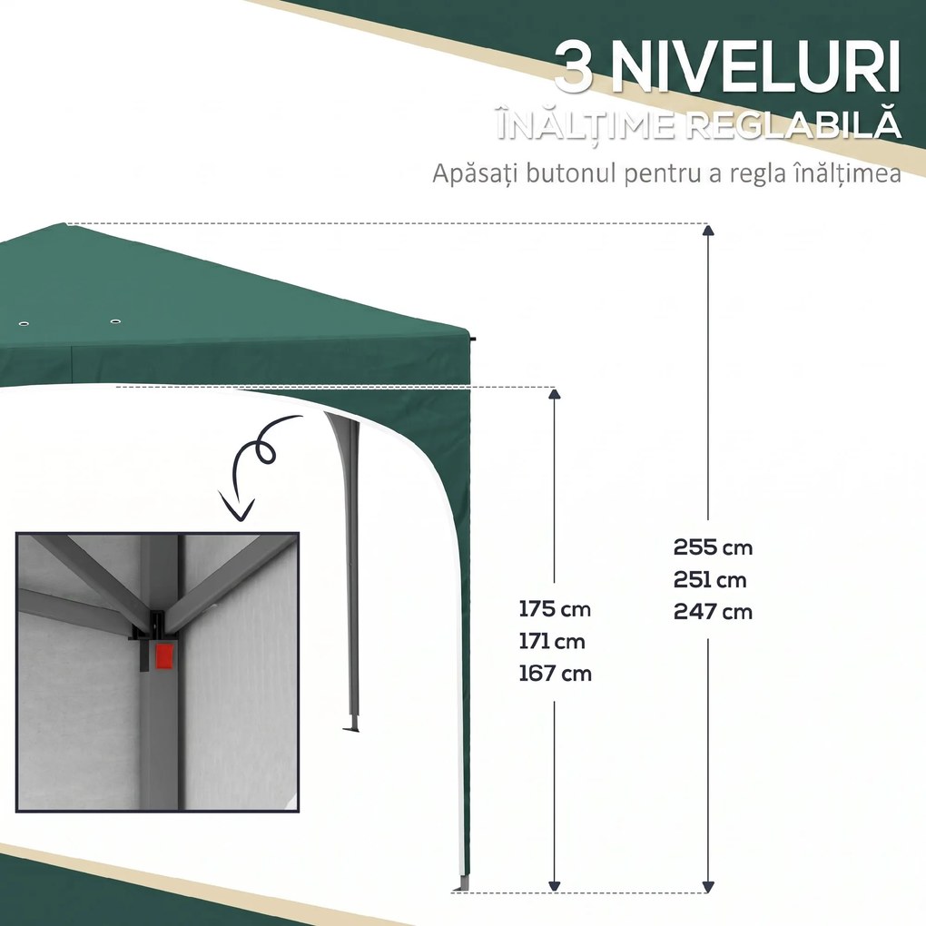 Outsunny Cort cu Copertină Pliabilă 3x3m Adăpost Soare Înălțime Reglabilă Geantă Transport Saci Nisip Verde | Aosom Romania
