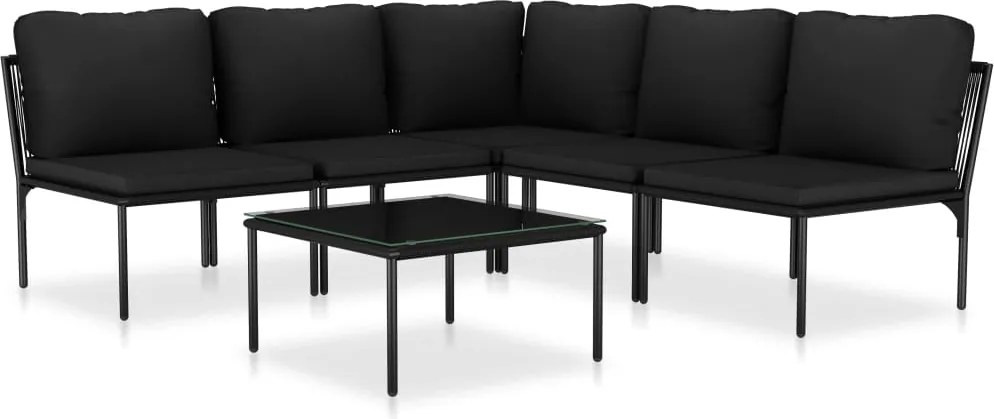 vidaXL Set mobilier de grădină cu perne, 6 piese, negru, PVC
