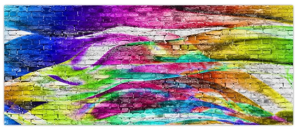 Tablou - Zid de cărămidă cu flăcări colorate (120x50 cm)