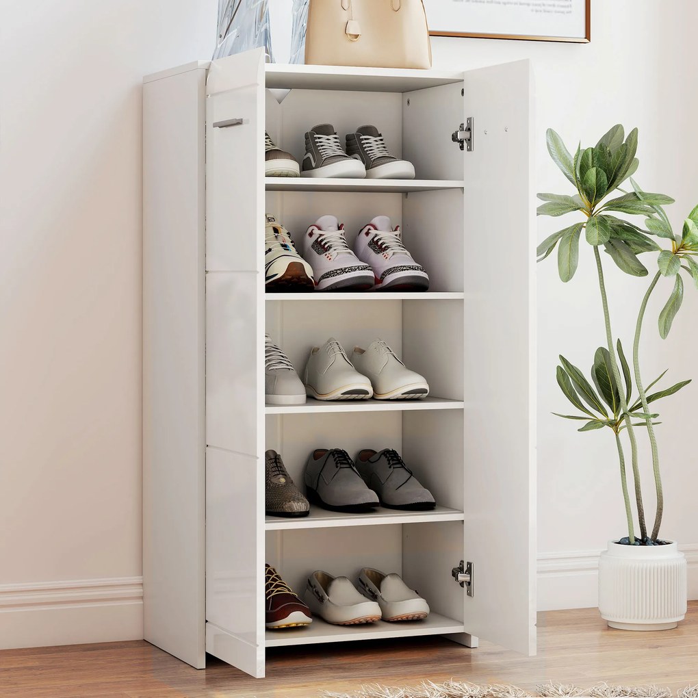 HOMCOM Dulap pentru Pantofi Lucios, Mobilier Modern cu Rafturi Reglabile pentru Hol, Coridor, Capacitate 10 Perechi, Alb | Aosom Romania