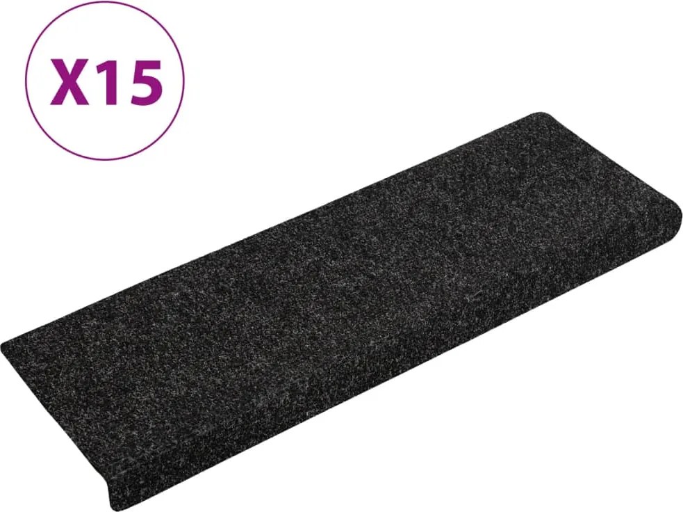 vidaXL Covorașe scări autoadezive, 15 buc., 65x21x4 cm, margini dreptunghiulare negre