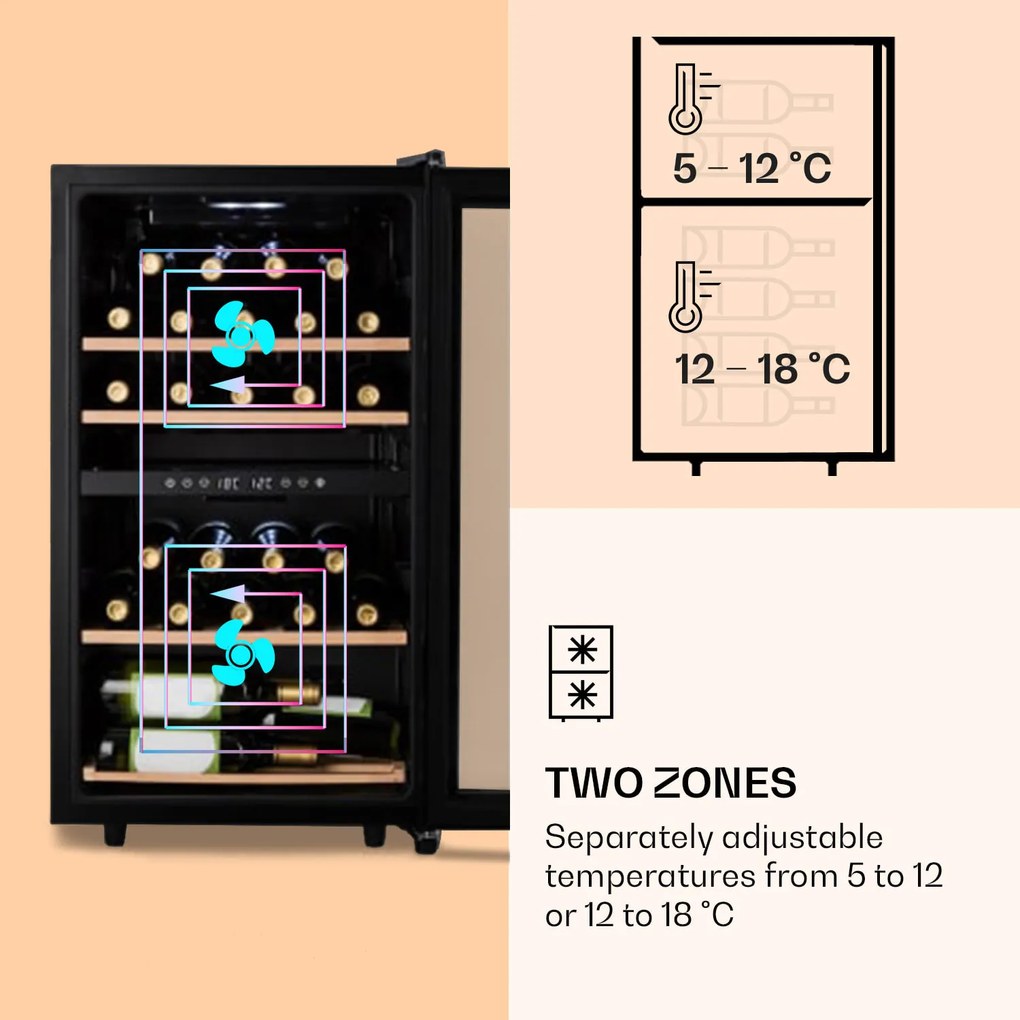 Barossa 34 Duo, răcitor de vinuri, 2 zone, 34 de sticle, ușă din sticlă, control tactil, negru