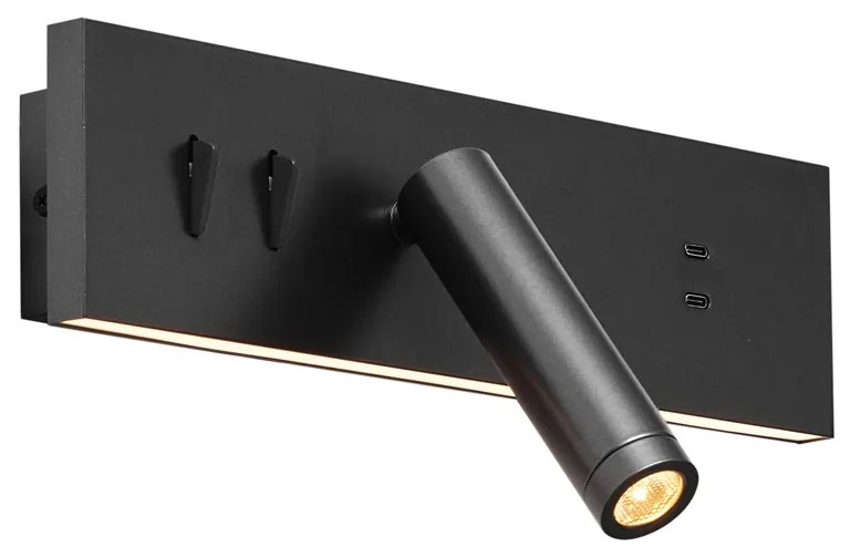 Lampă de perete neagră reglabilă cu USB-C incl. LED - Modric