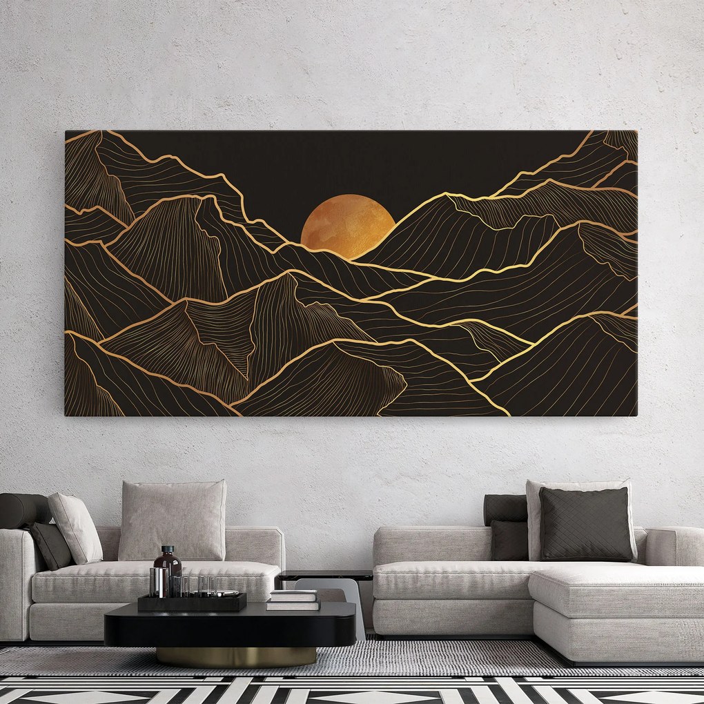 Tablou Canvas, 50x100cm, Dormitor si Living, Peisaje, Munti, Black Gold Mountains
