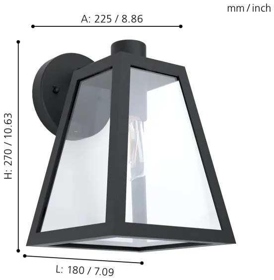 Eglo 98719 - Aplică perete exterior MIRANDOLA 1xE27/60W/230V IP44