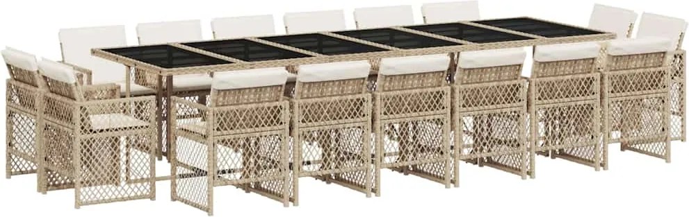vidaXL Set mobilier de grădină cu perne, 17 piese, bej, poliratan