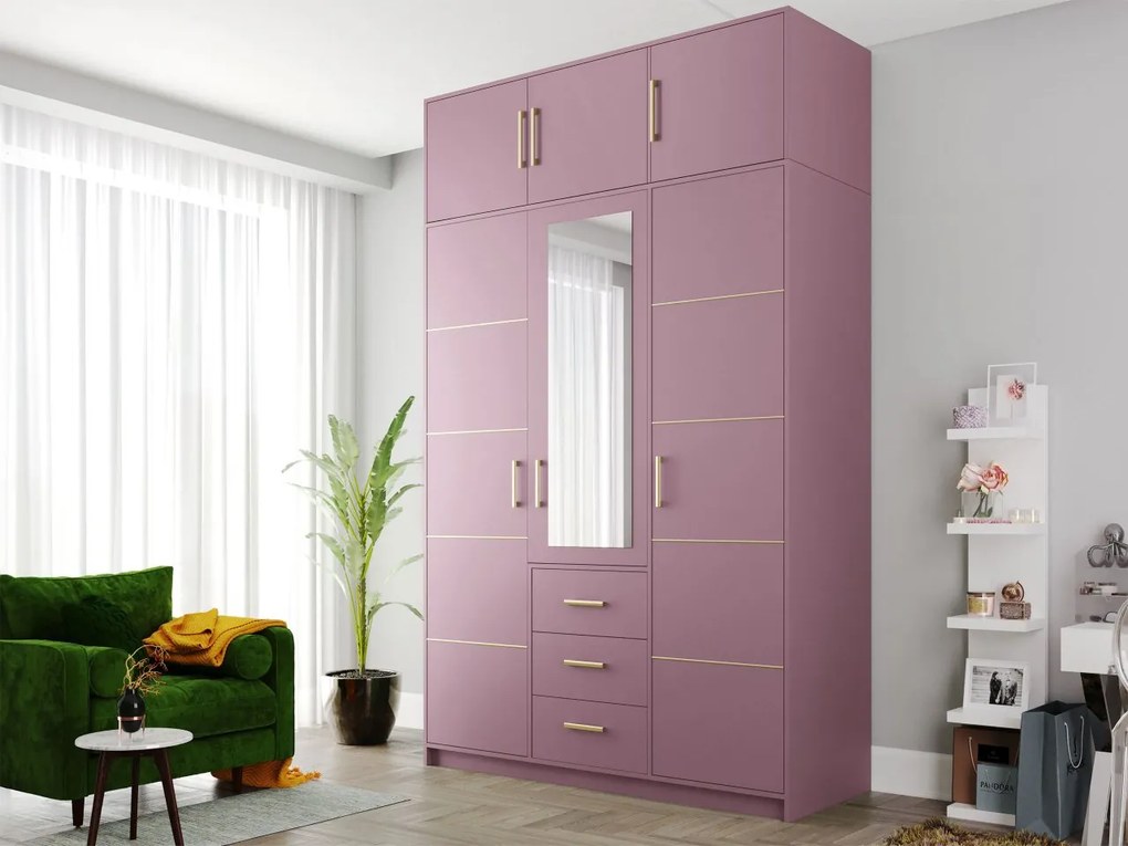 Dulap de haine cu suprastructură Lenona II D3 (prun + auriu) (cu oglindă). 1105680