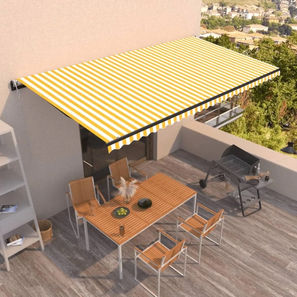 vidaXL Copertină retractabilă automat, galben și alb, 600x350 cm
