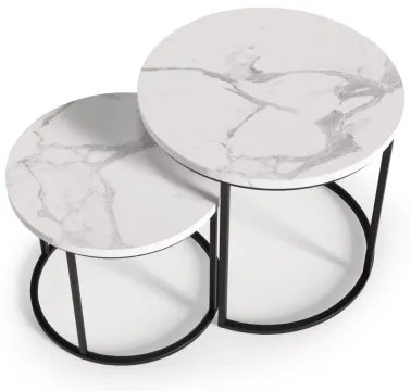 SET 2x măsuță de cafea OREO d. 43/53 cm negru/decor marmorat