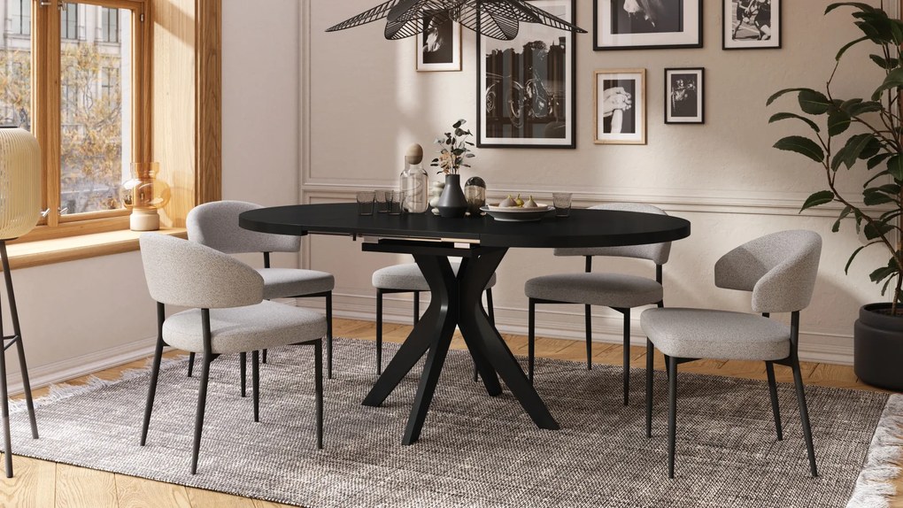 Mazzoni RENZO Negru - MASĂ ROTUNDĂ Ø110 EXTENSIBILĂ PÂNĂ LA 180 cm | PENTRU BUCĂTĂRIE SUFRAGERIE LIVING RETRO