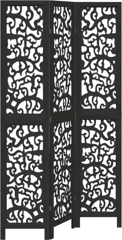 vidaXL Paravan de cameră cu 3 panouri, negru, lemn masiv paulownia