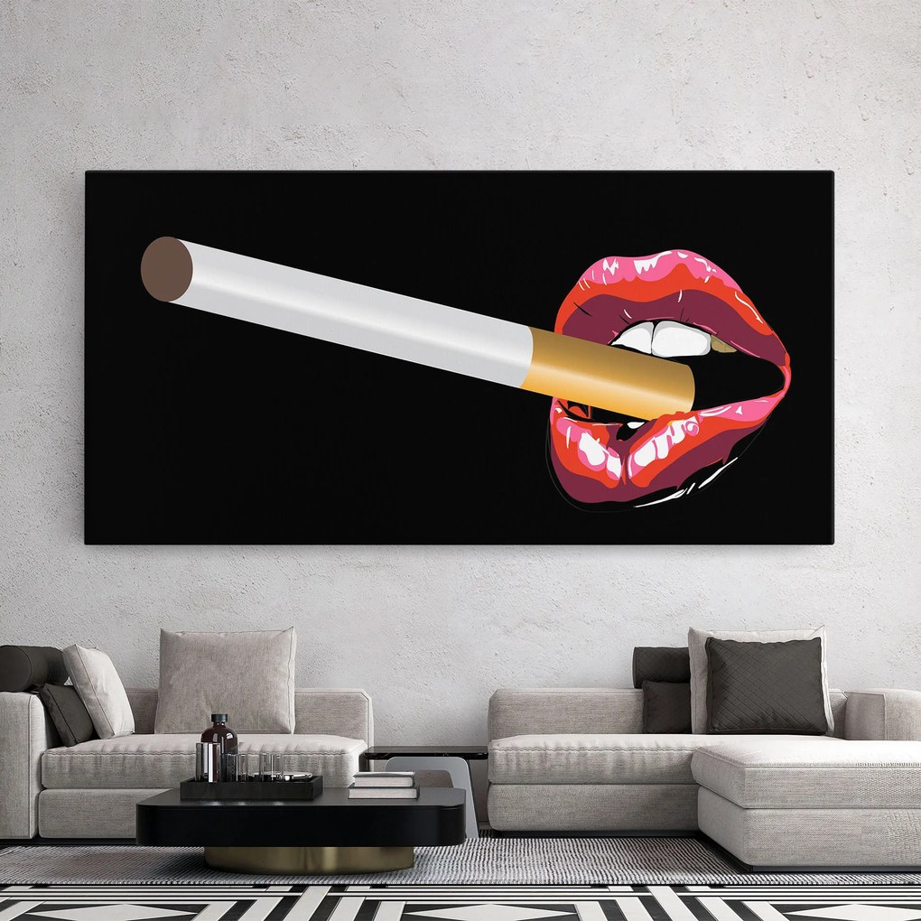 Tablou Canvas, 60x120cm, Dormitor si Living, Femei, Lips, Lips Smoking