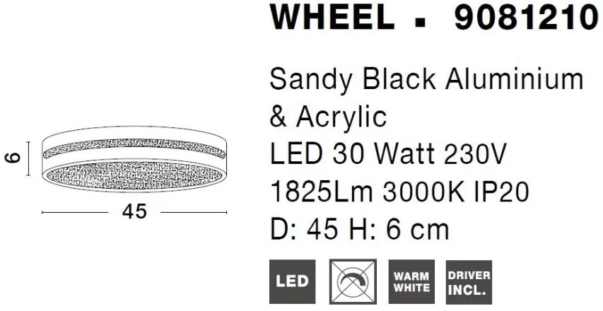 Plafoniera LED dimabila design modern Wheel negru 45cm